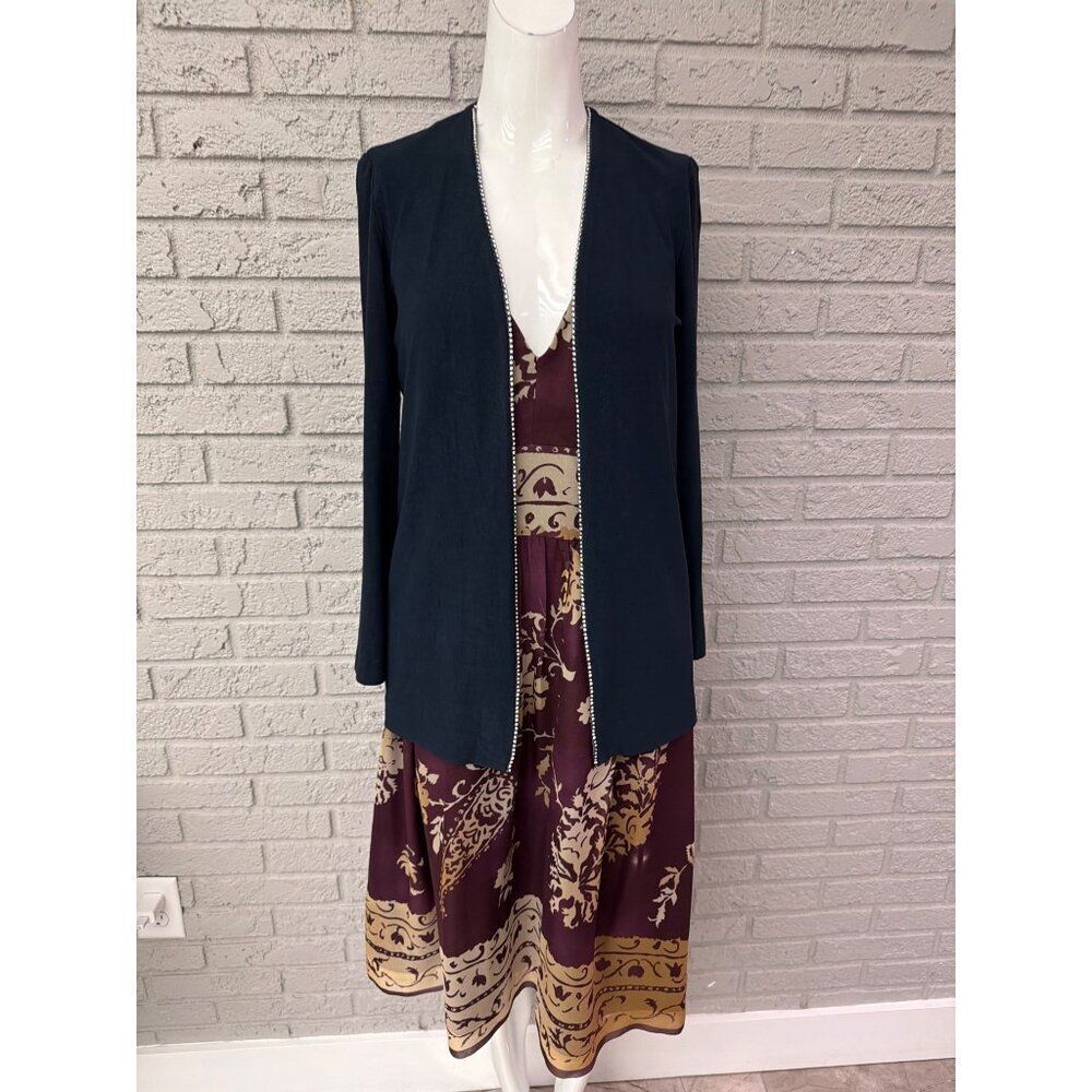 Alex Evening Women’s Navy Open Front Cardigan with Rhinestone Trim Size 6P